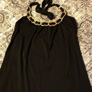 Gold chain collared halter top